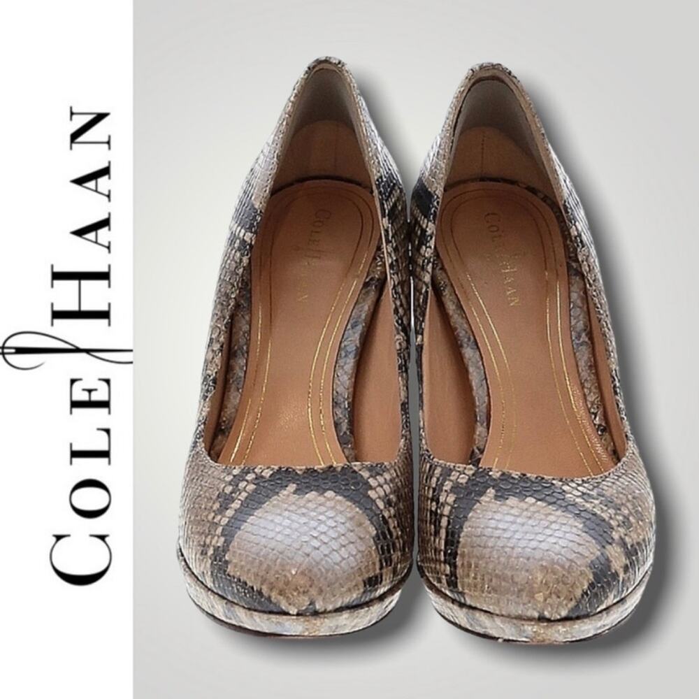 COLE HAAN SNAKESKIN ANIMAL PRINT 4" PLATFORM HEELS - 7B